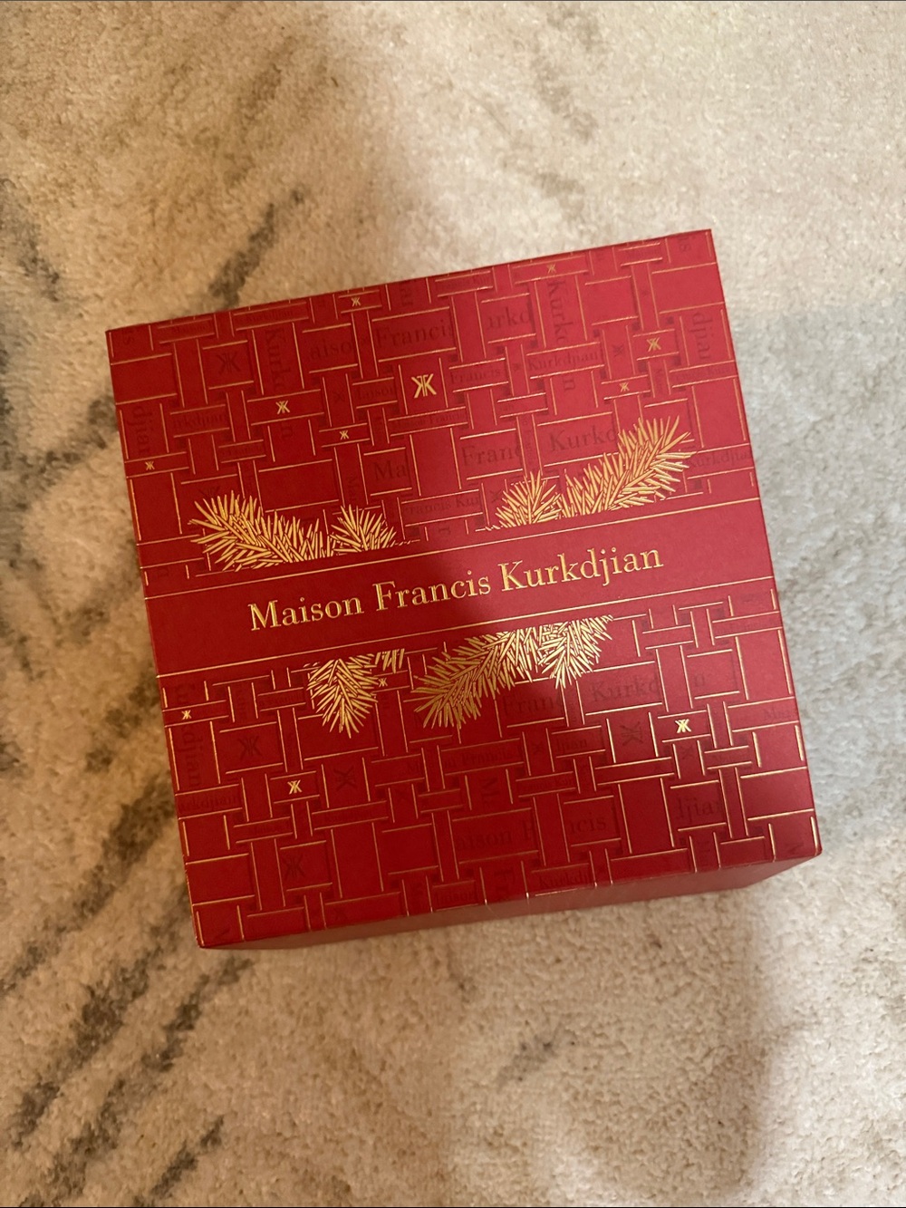 Maison Francis Kurkdjian Red Gift Box with Gold accent.
